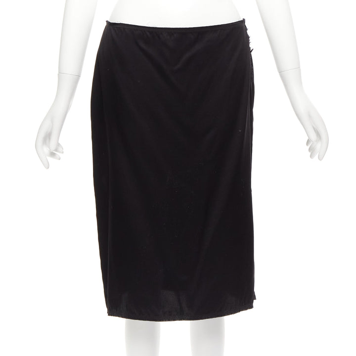 LANVIN 2004 100% silk raw edge fabric button low waist midi skirt  FR38 M