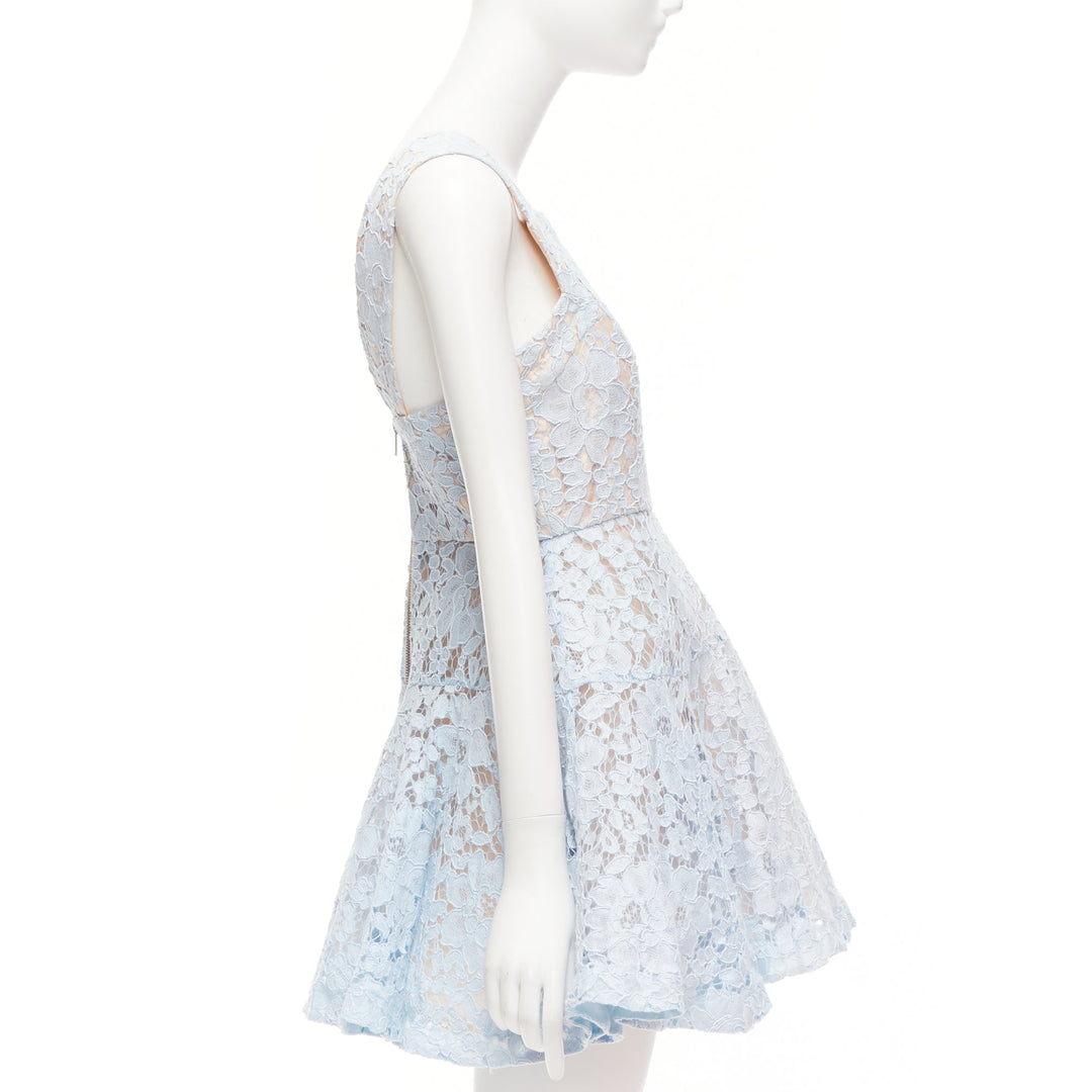 ALEX PERRY Kea powder blue lace full tulle fit flared dress UK8 S