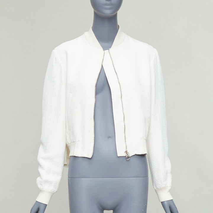 STELLA MCCARTNEY 2013 white scale jacquard cropped bomber IT40 S