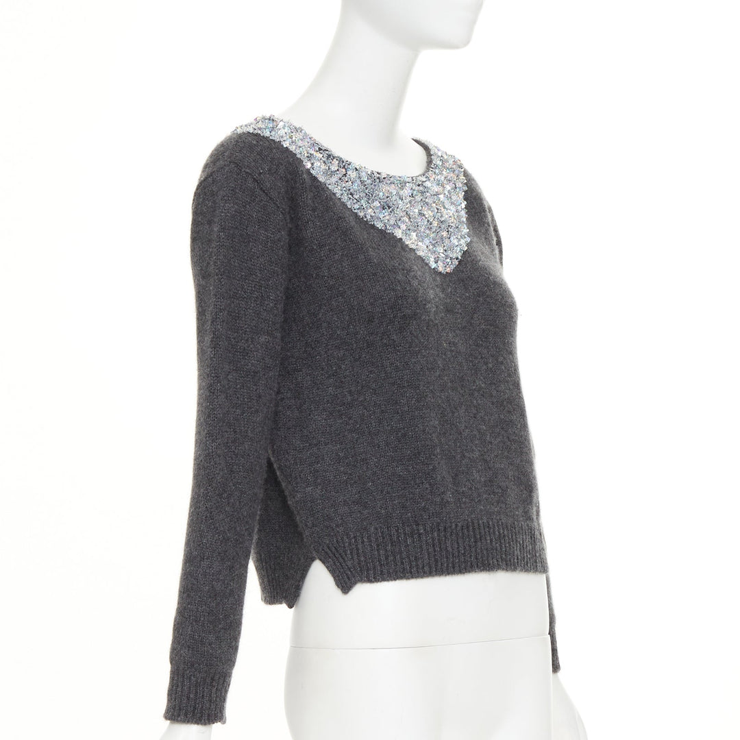 ERMANNO SCERVINO cashmere holographic silver bead embellished sweater IT38 XS
