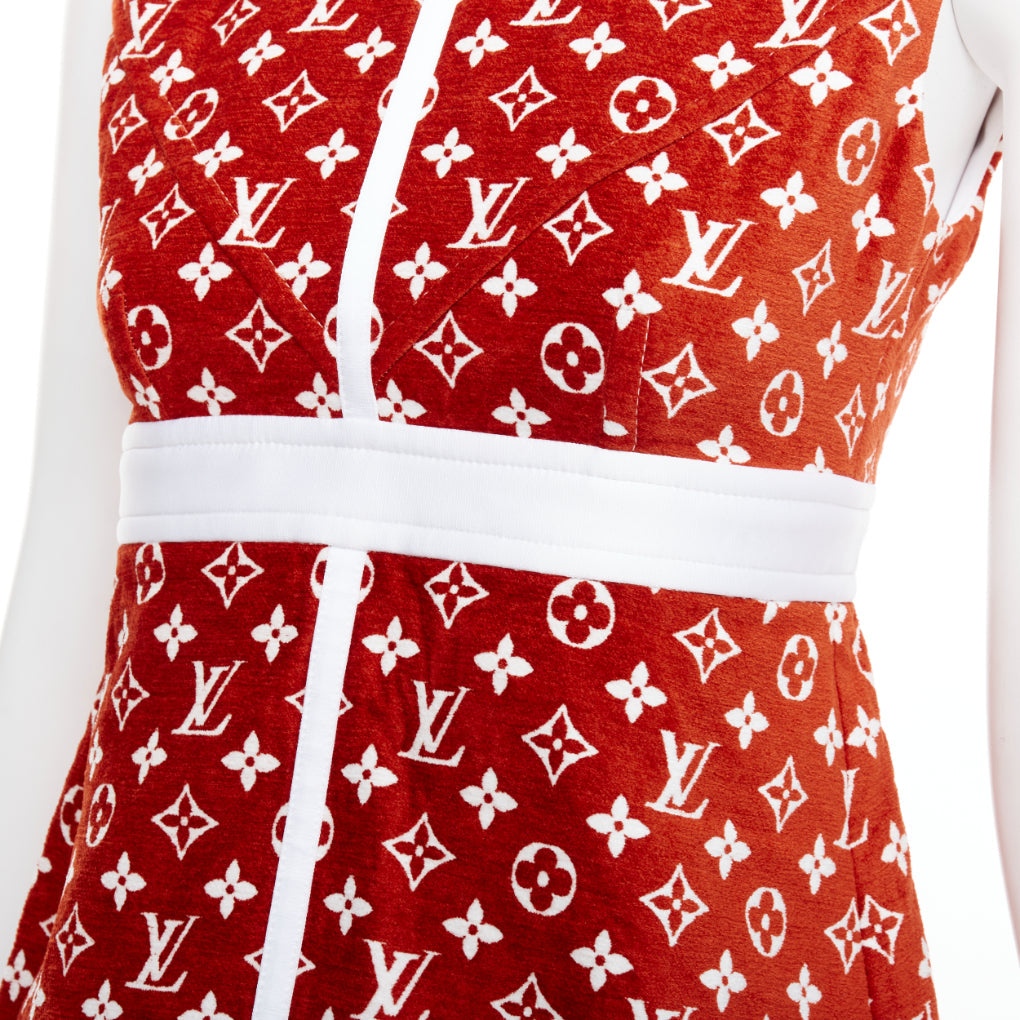 LOUIS VUITTON 2022 red white LV monogram gold back zip peplum top FR34 XS