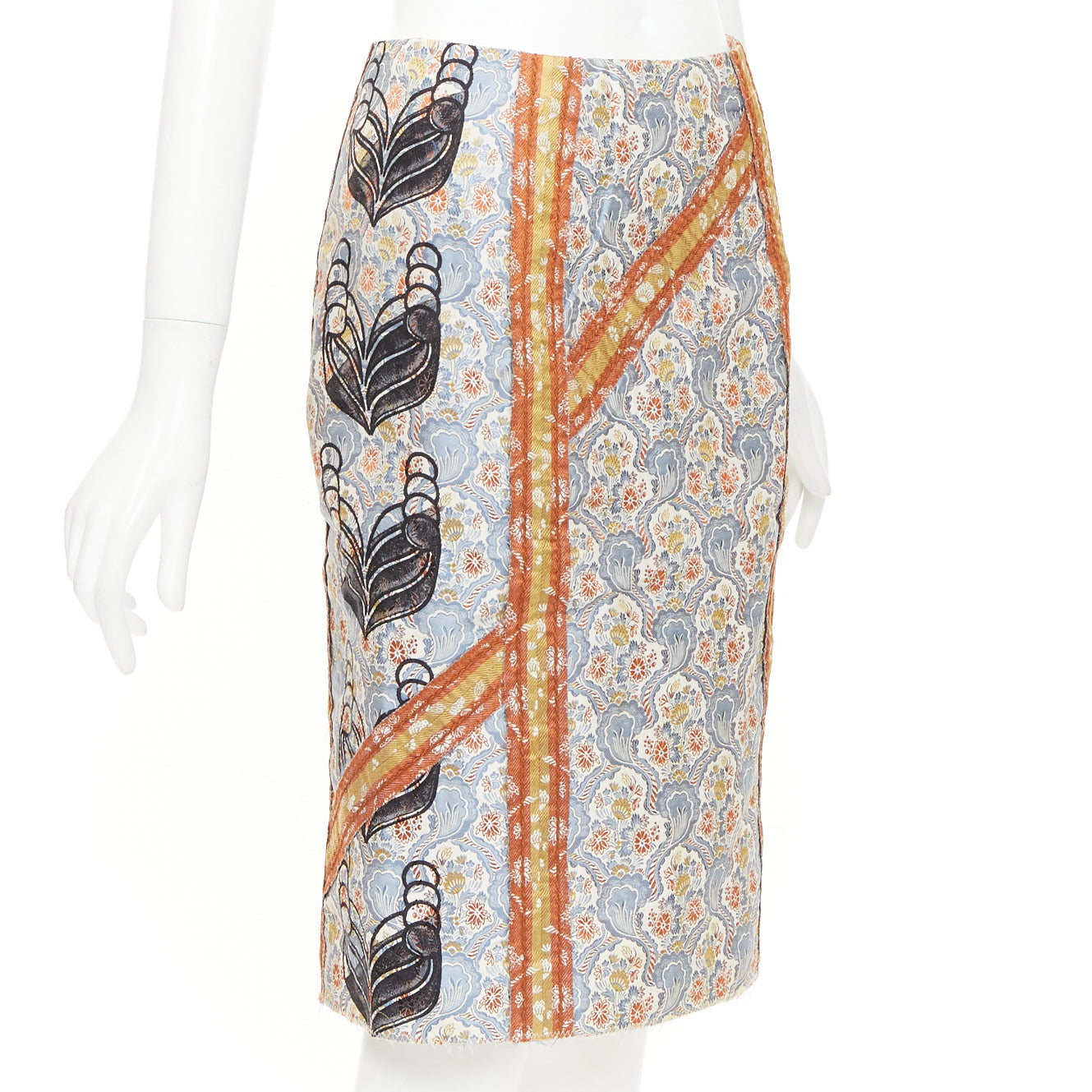 スカート Prada Silk Skirt IT 38 PRADA 2015 paisley oriental border patchwork silk jacquard pencil