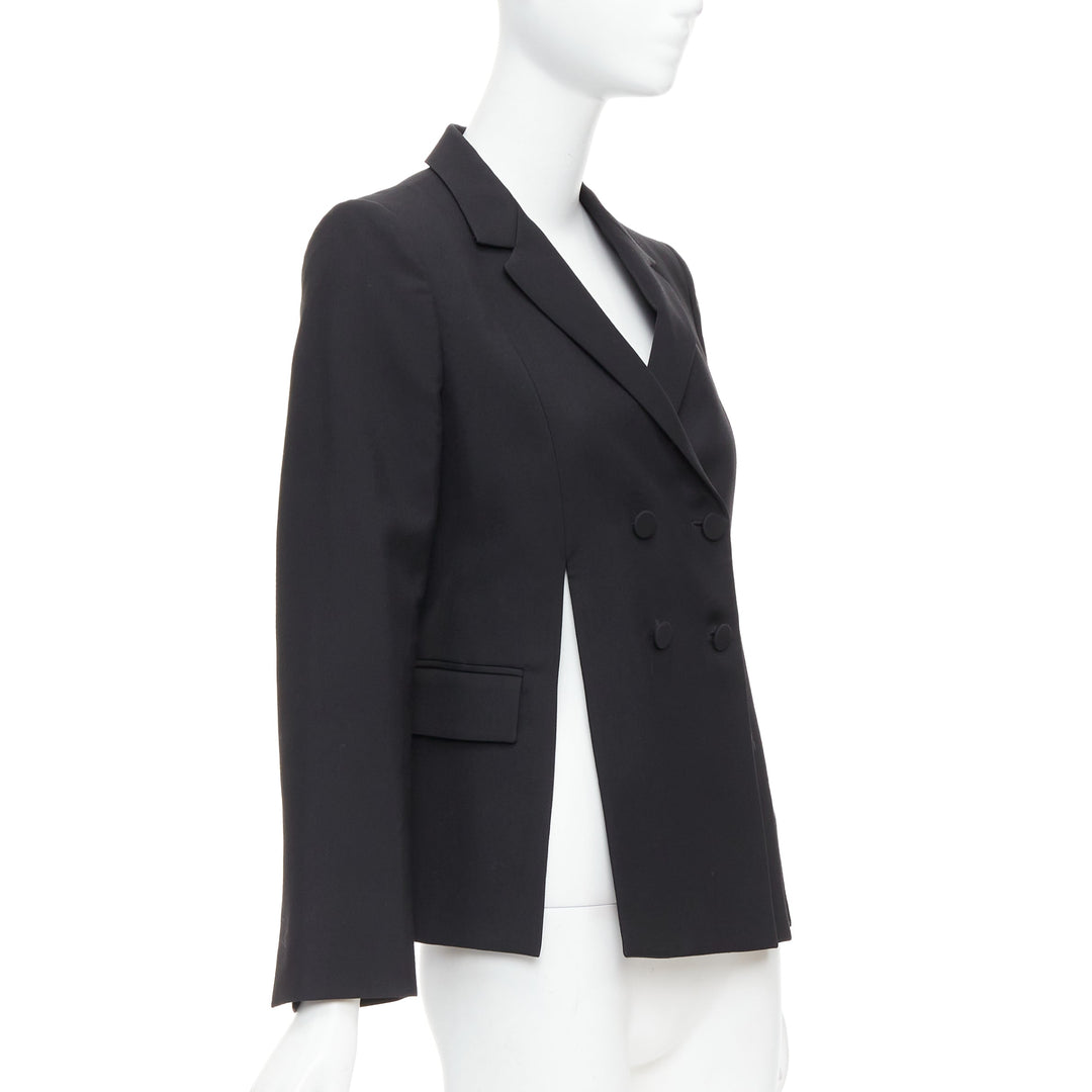 PORTS 1961 black wool silk slit front shoulder padded blazer IT40 S