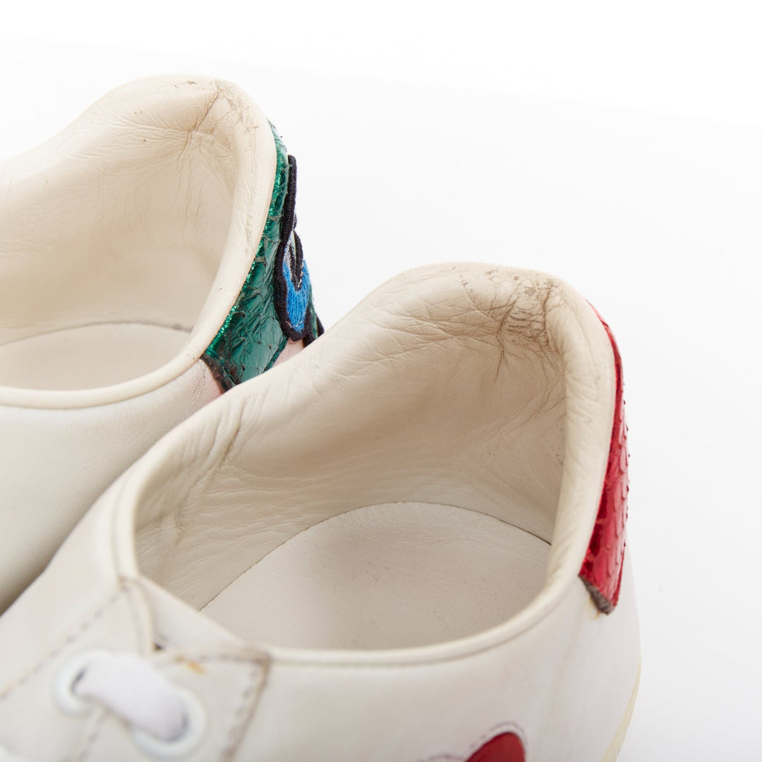 GUCCI Ace white leather pink floral embroidered patch sneakers EU37.5