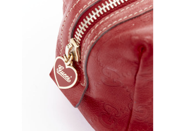 GUCCI Vintage Guccissima red leather GG emboss gold heart zip pouch make up bag