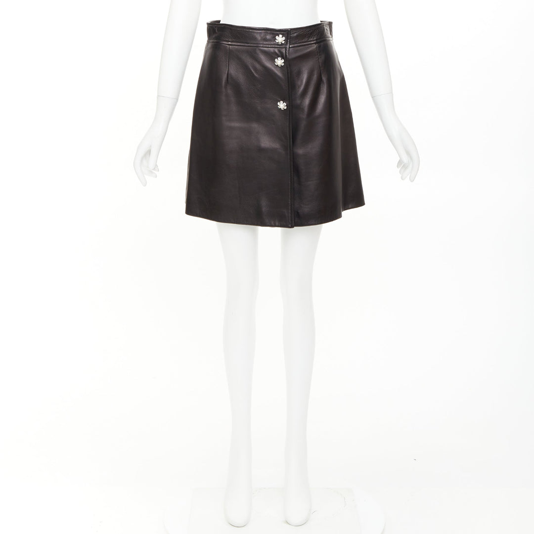 MIU MIU 2021 black lambskin nappa leather pearl floral button skirt IT40 S