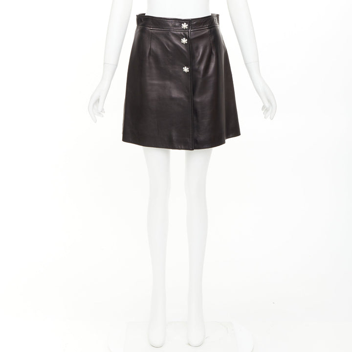 MIU MIU 2021 black lambskin nappa leather pearl floral button skirt IT40 S