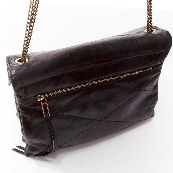 LANVIN Sugar black soft lambskin leather quilted flap chain shoulder bag