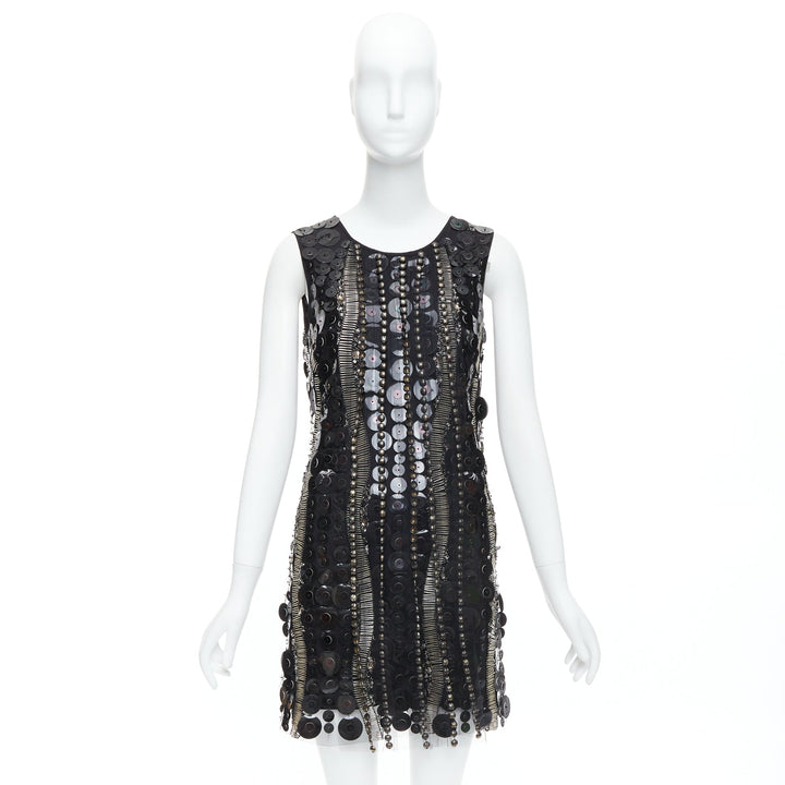 COLLETTE DINNIGAN Runway black jewelled pailettes party shift dress XS