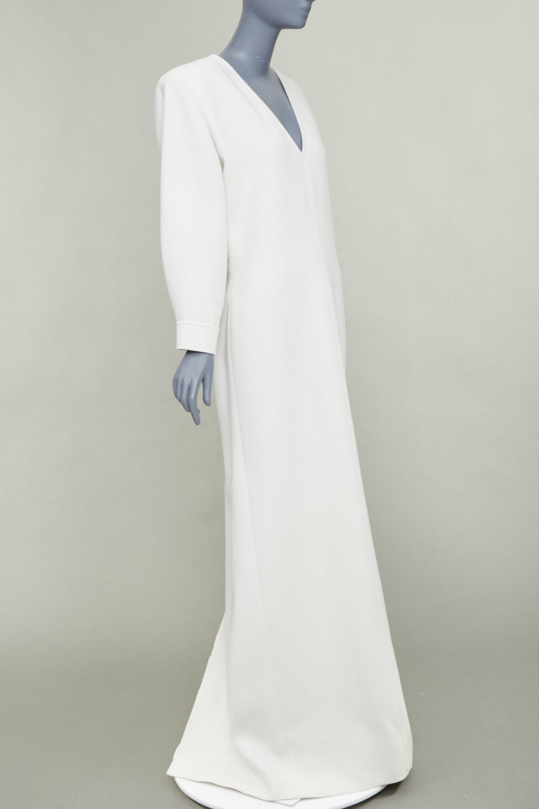 SAINT LAURENT 2022 Runway Bridal off-white wool Power shoulder maxi gown FR42 XL