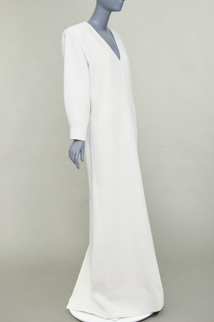 SAINT LAURENT 2022 Runway Bridal off-white wool Power shoulder maxi gown FR42 XL