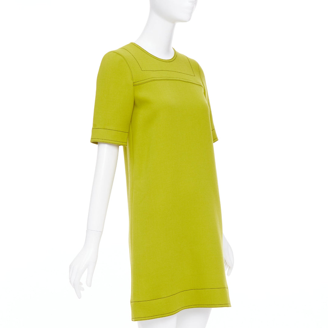 MARNI lime green 100% virgin wool overstitch silk lined shift dress IT36 XXS