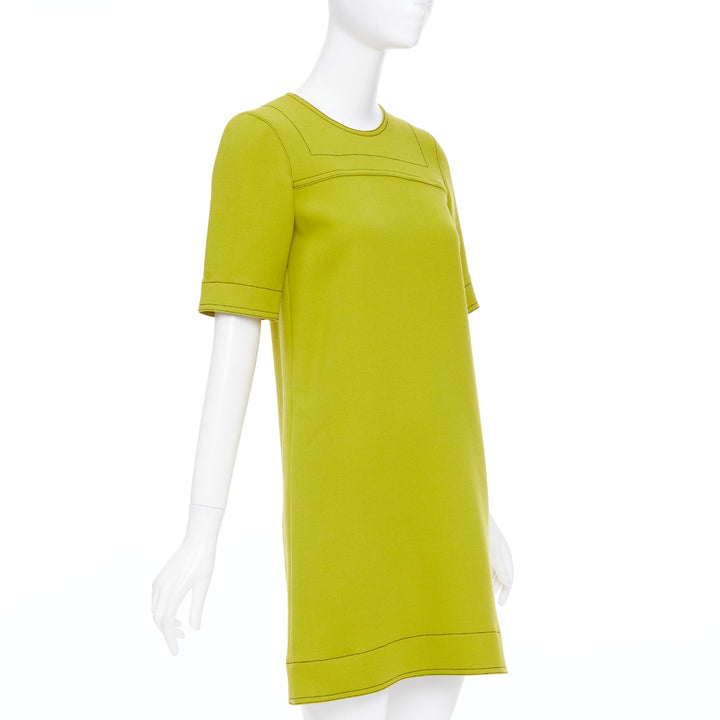 MARNI lime green 100% virgin wool overstitch silk lined shift dress IT36 XXS