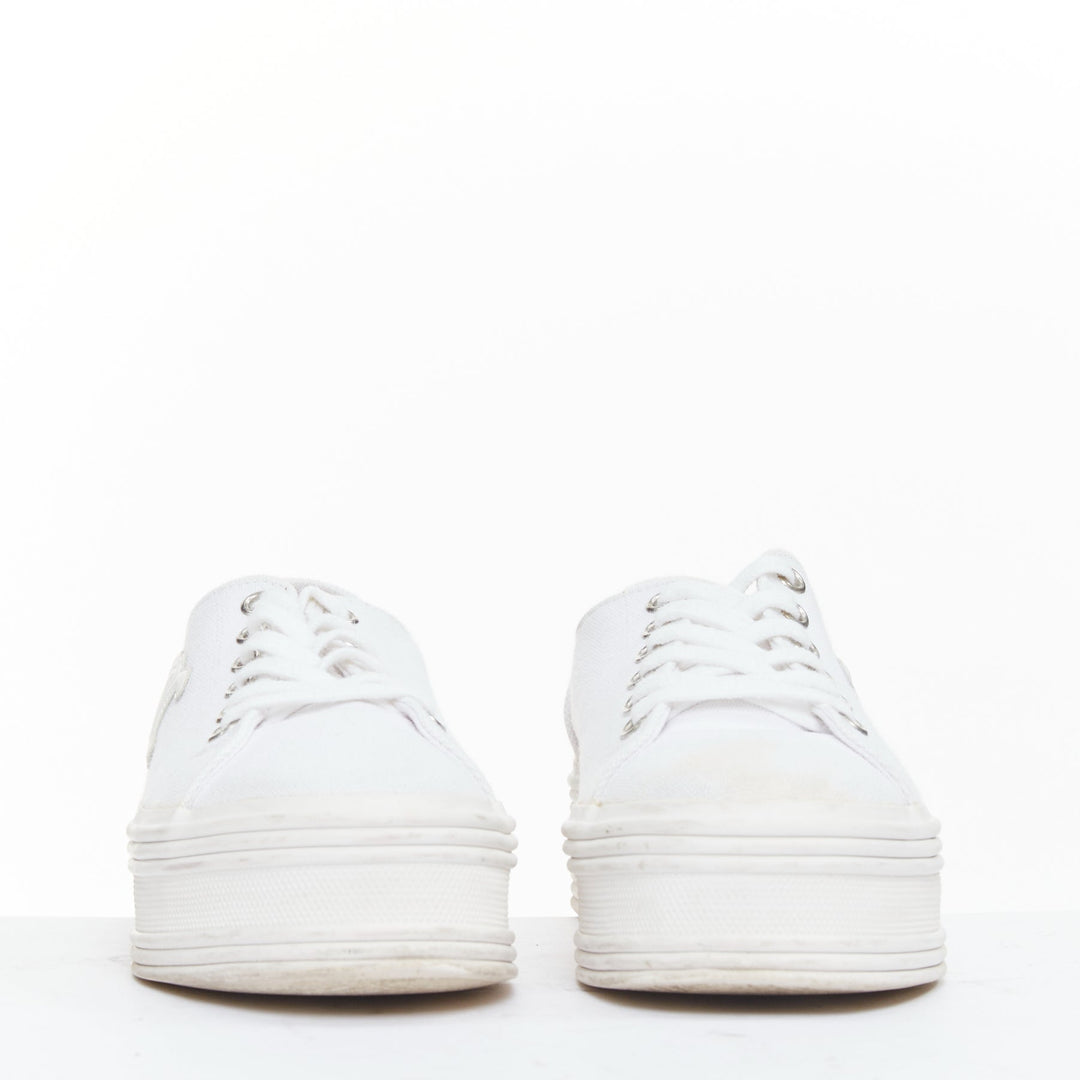 CELINE Jane Low optic white canvas leather triomphe logo platform sneakers EU35