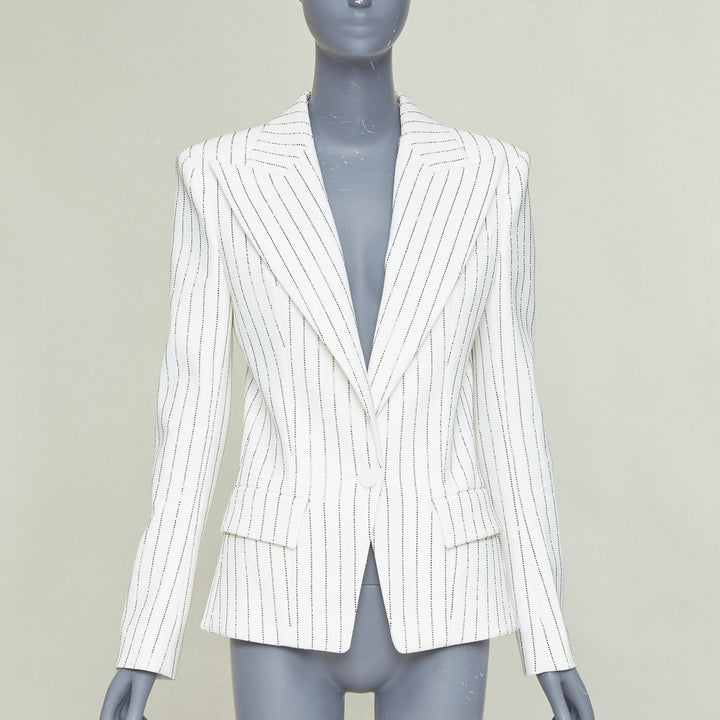 ALEXANDRE VAUTHIER COUTURE SS2020 Runway white gold crystal blazer jacket FR36 S