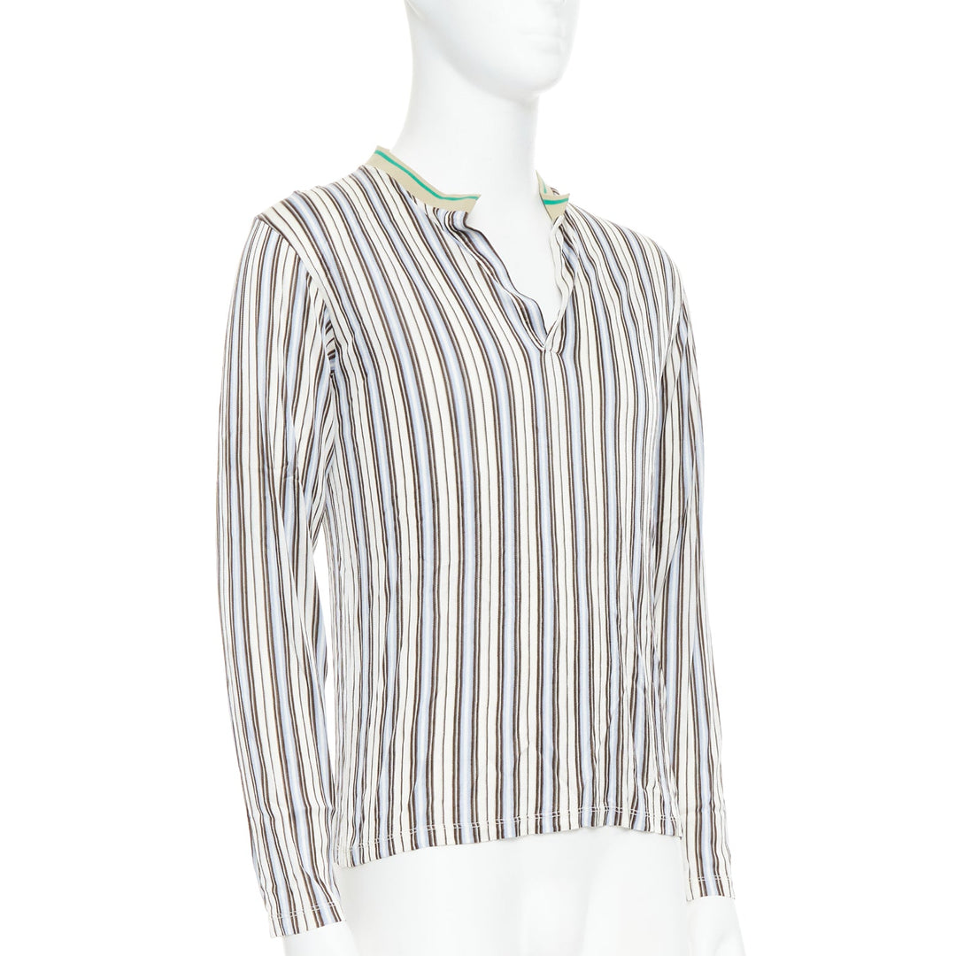 MIU MIU Vintage cream stripes green beige rib long sleeve polo shirt M