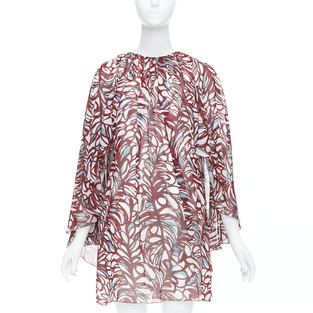 GIAMBATTISTA VALLI GIAMBA burgundy abstract print cape dress IT38 XXS