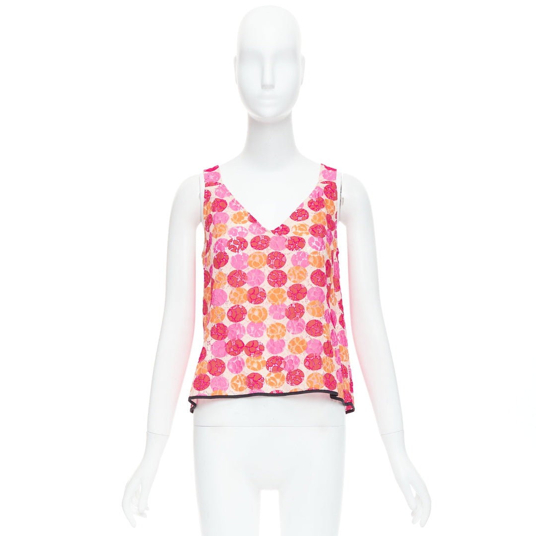 MARNI 2012 pink orange dot print lace deep V neck tank top IT40 S