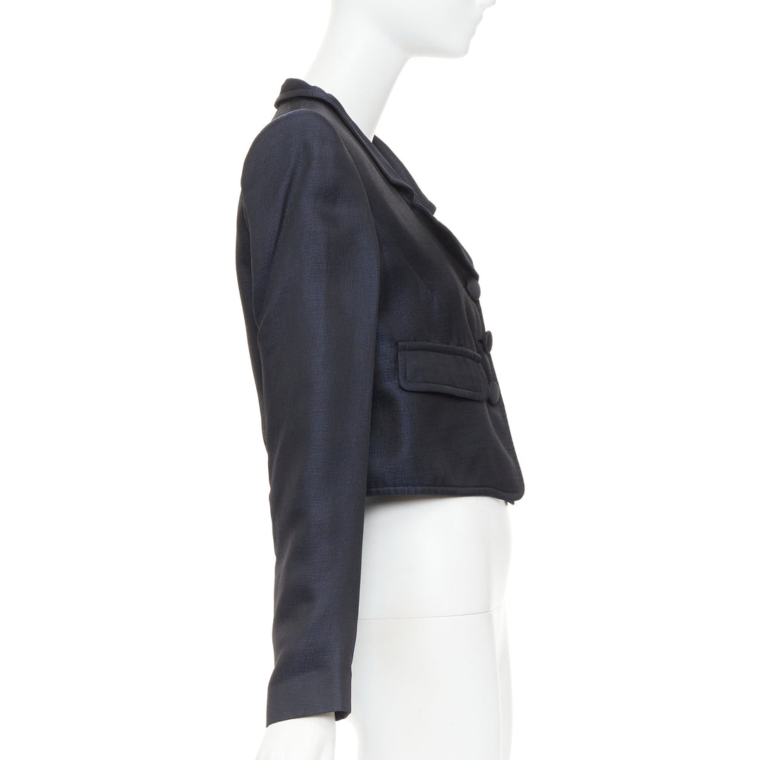 GIORGIO ARMANI navy textured flap pockets cropped evening jacket blazer IT46 XL