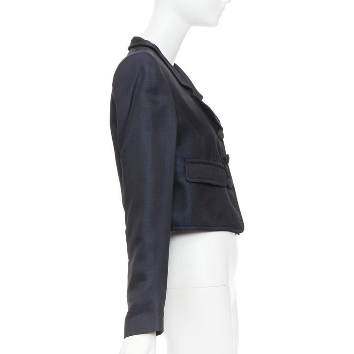 GIORGIO ARMANI navy textured flap pockets cropped evening jacket blazer IT46 XL
