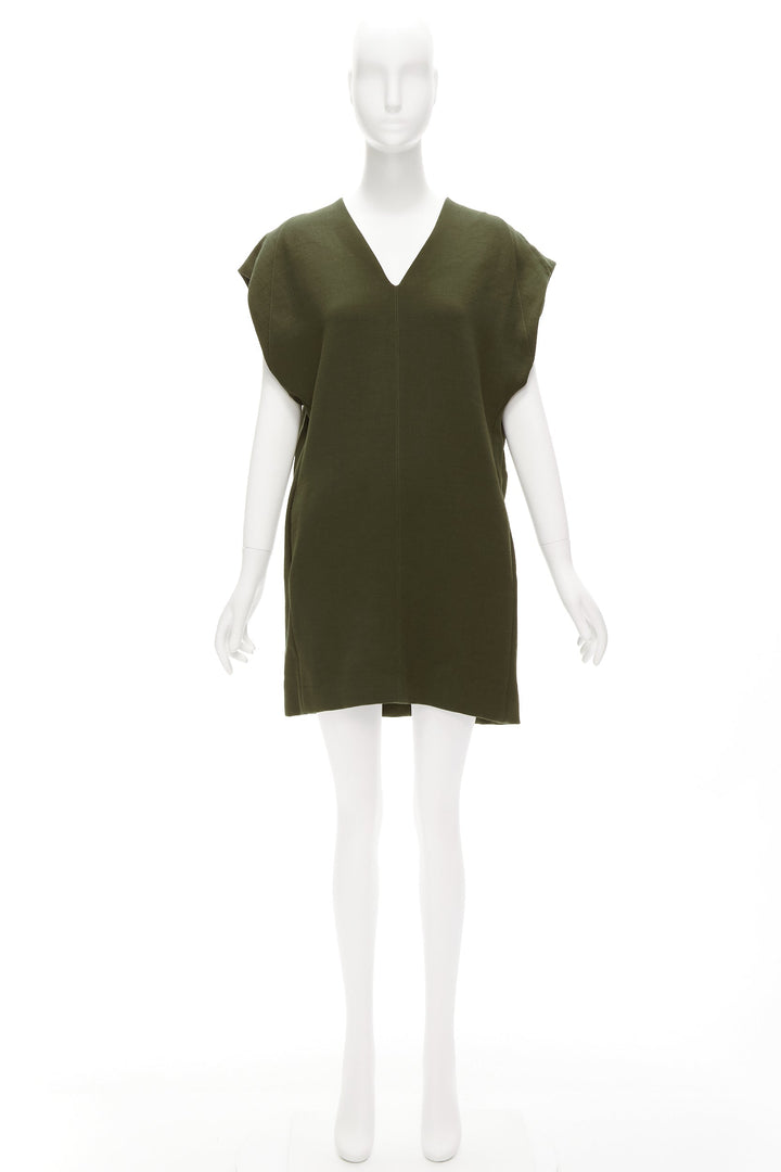 MARNI 100% virgin wool olive silk lined V neck boxy mini dress IT40 S