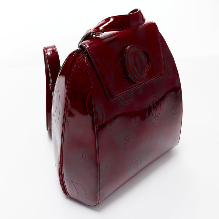 CARTIER Happy Birthday Bordeaux red hard calfskin logo boxy backpack