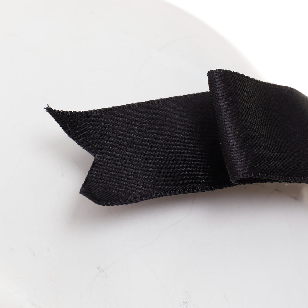 CHANEL 2021 Metiers d'Art black grosgrain silver ribbon bow hair clip barette