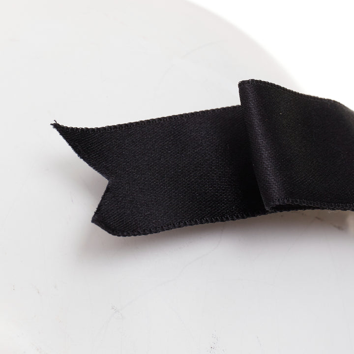 CHANEL 2021 Metiers d'Art black grosgrain silver ribbon bow hair clip barette