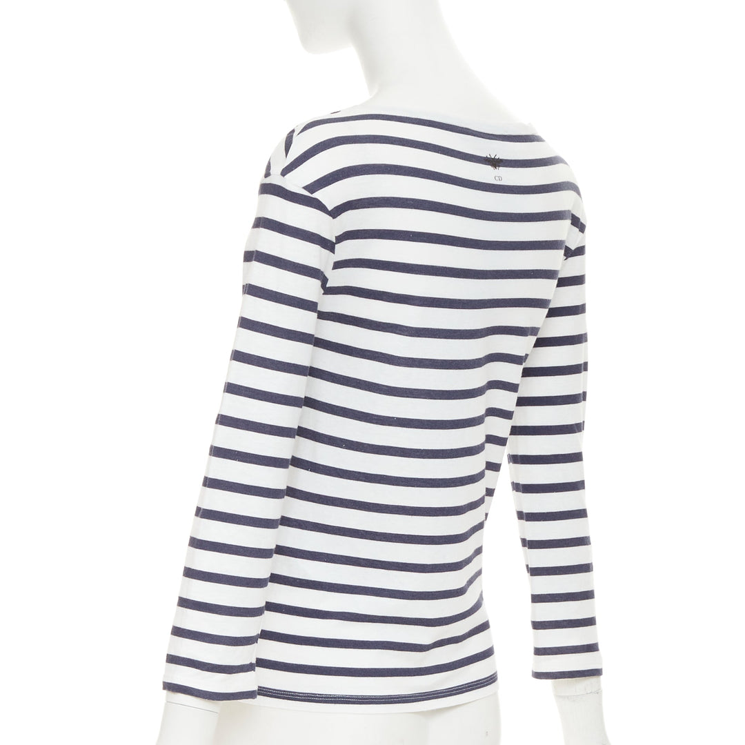 DIOR J'adior Portofino nautical navy white cotton linen mariniere tshirt M