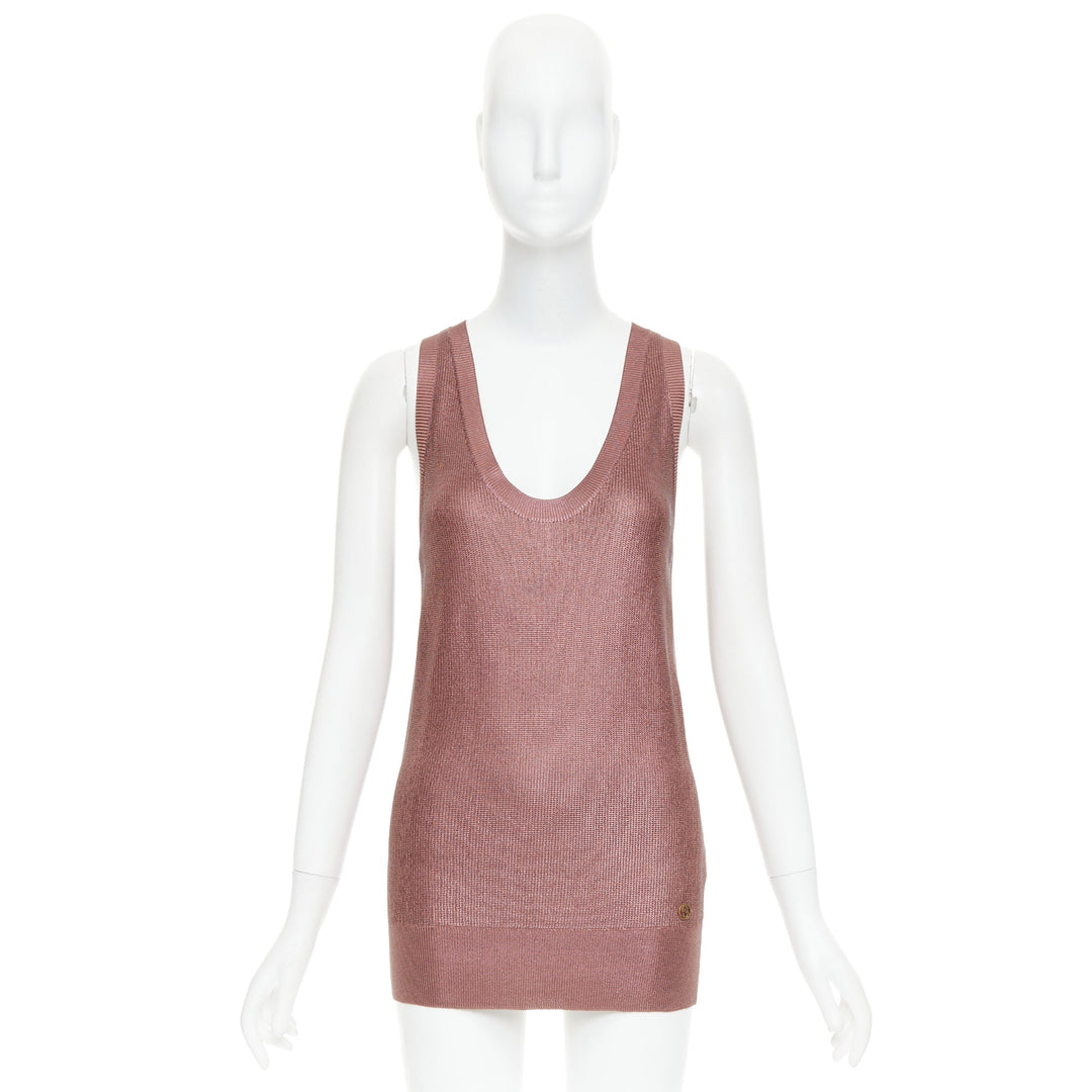 GUCCI metallic copper coated GG logo charm knit mini dress M
