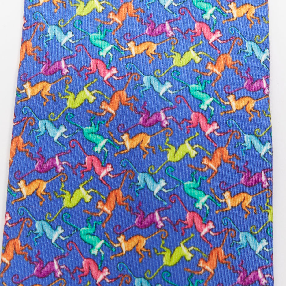 Set of 2 BVLGARI yellow floral ETRO blue monkey print silk neck tie