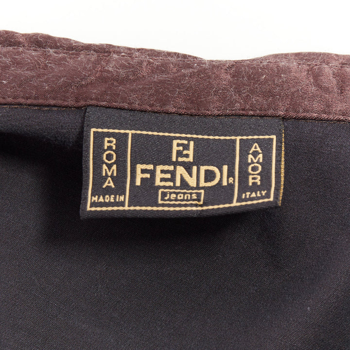FENDI JEANS Vintage chocolate brown satin FF logo buttons fitted dress shirt