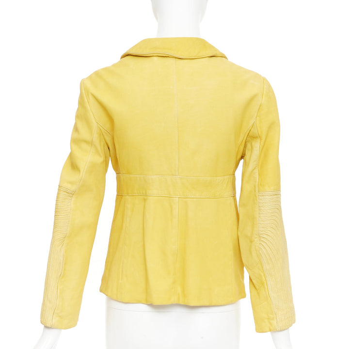MARNI mustard yellow piped leather empire waist jacket IT38 XS