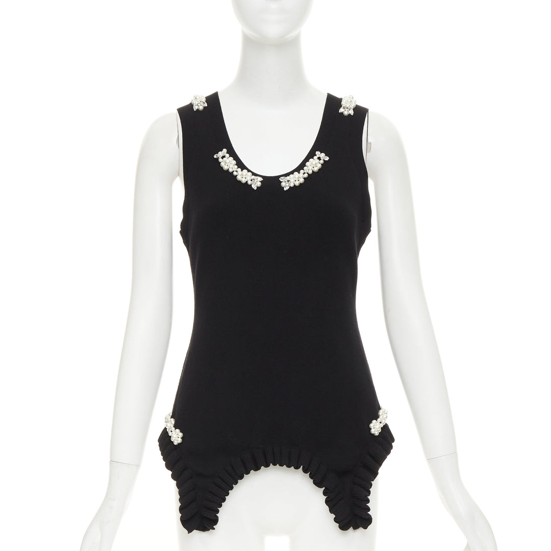 SIMONE ROCHA black knit pearl crystal embellished ruffled sweater vest M