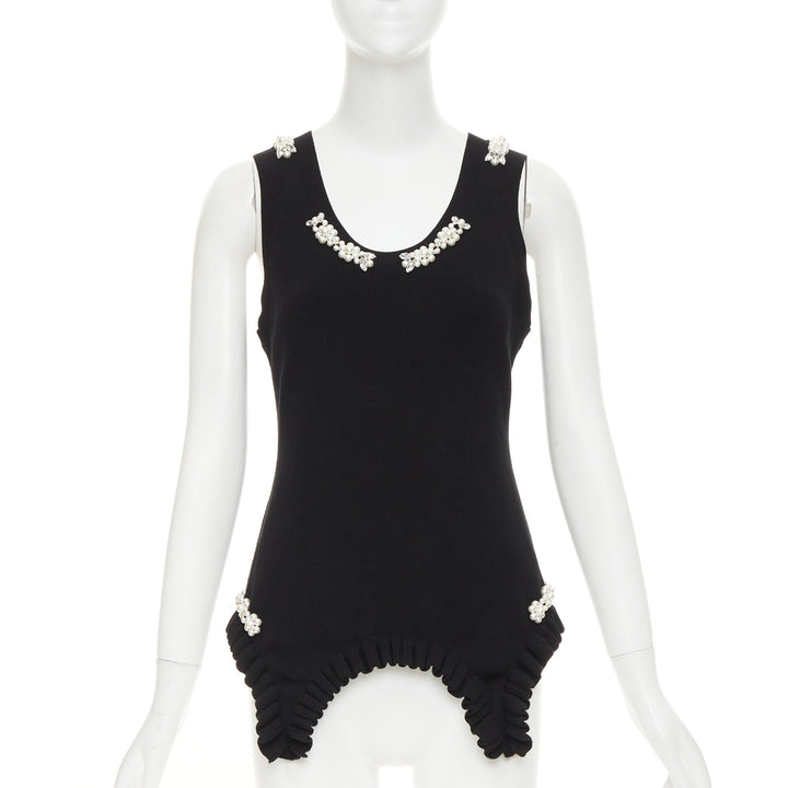 SIMONE ROCHA black knit pearl crystal embellished ruffled sweater vest M
