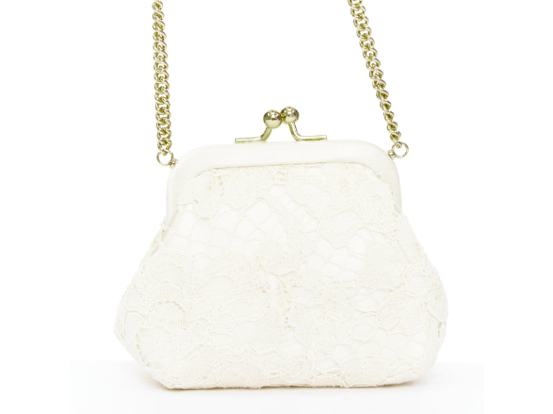 DOLCE GABBANA cream lace multicolour stone beaded kisslock chain micro bag