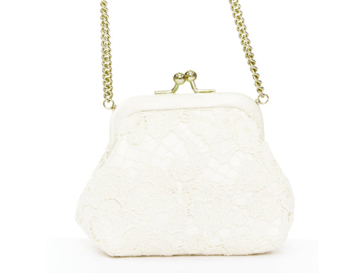 DOLCE GABBANA cream lace multicolour stone beaded kisslock chain micro bag