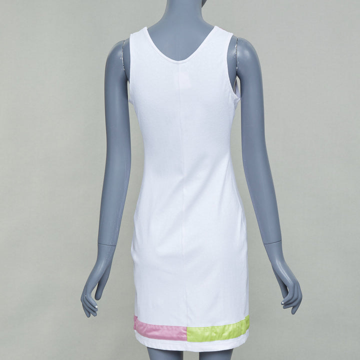 VERSACE JEANS COUTURE 2004 Vintage white pink green satin block trim dress M