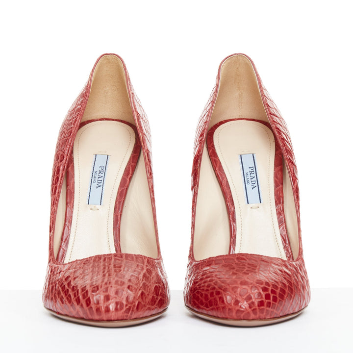 rare PRADA 2012 Runway 50s Hot Rod red croc red rocket flame heel pump EU36
