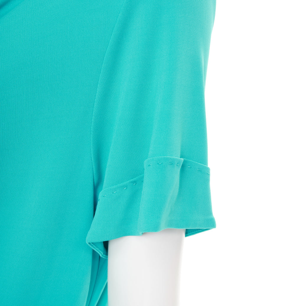 ESCADA Vintage ruched bust turquoise short sleeve beaded jersey dress FR44 XL