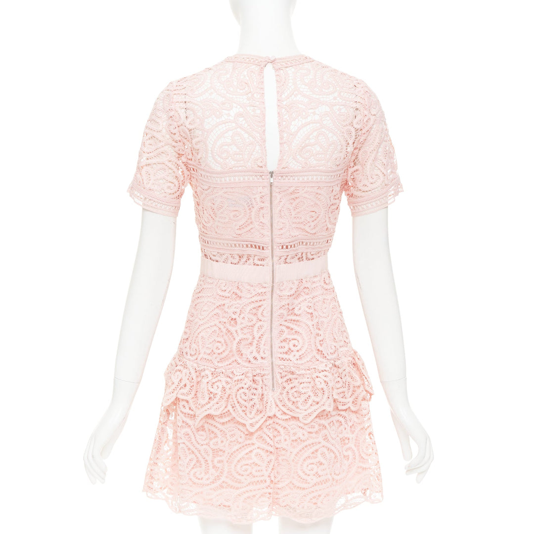 SELF PORTRAIT 2022 Abstract Guipure pink embellished lace sheer dress UK8 S