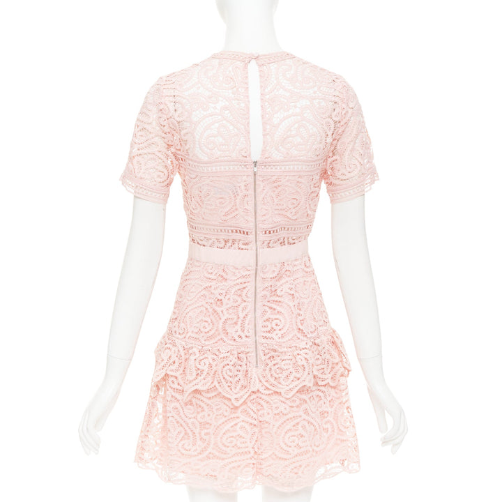 SELF PORTRAIT 2022 Abstract Guipure pink embellished lace sheer dress UK8 S