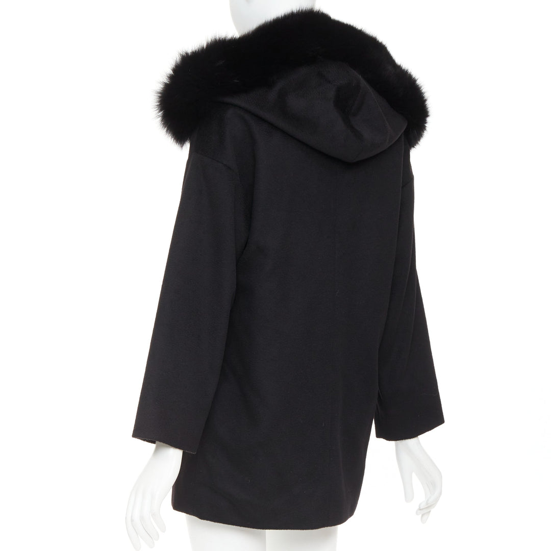 MARA STUDIO Mango virgin wool fur trim collar hood coat IT36 XXS