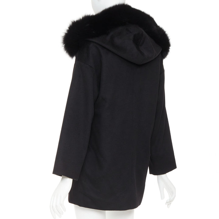 MARA STUDIO Mango virgin wool fur trim collar hood coat IT36 XXS