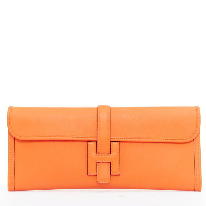 HERMES Jige Elan 35 orange swift leather elongated envelope clutch bag