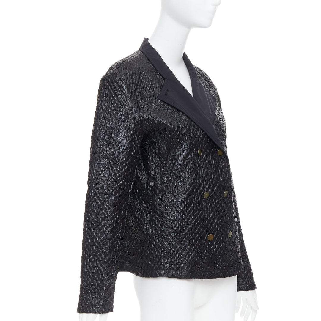 LANVIN black textured fabric double breasted cropped jacket FR42 XL