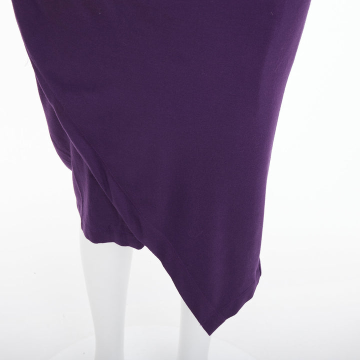 DONNA KARAN Surplice Neck Wrap purple jersey V neck drape dress L