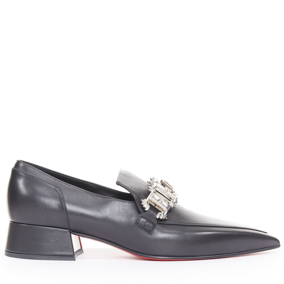 CHRISTIAN LOUBOUTIN Aiguilou 30 black calf leather strass spike loafer EU44 US11