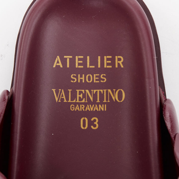 VALENTINO Atelier 03 Rose Edition burgundy 3D leather flower sandals EU37.5