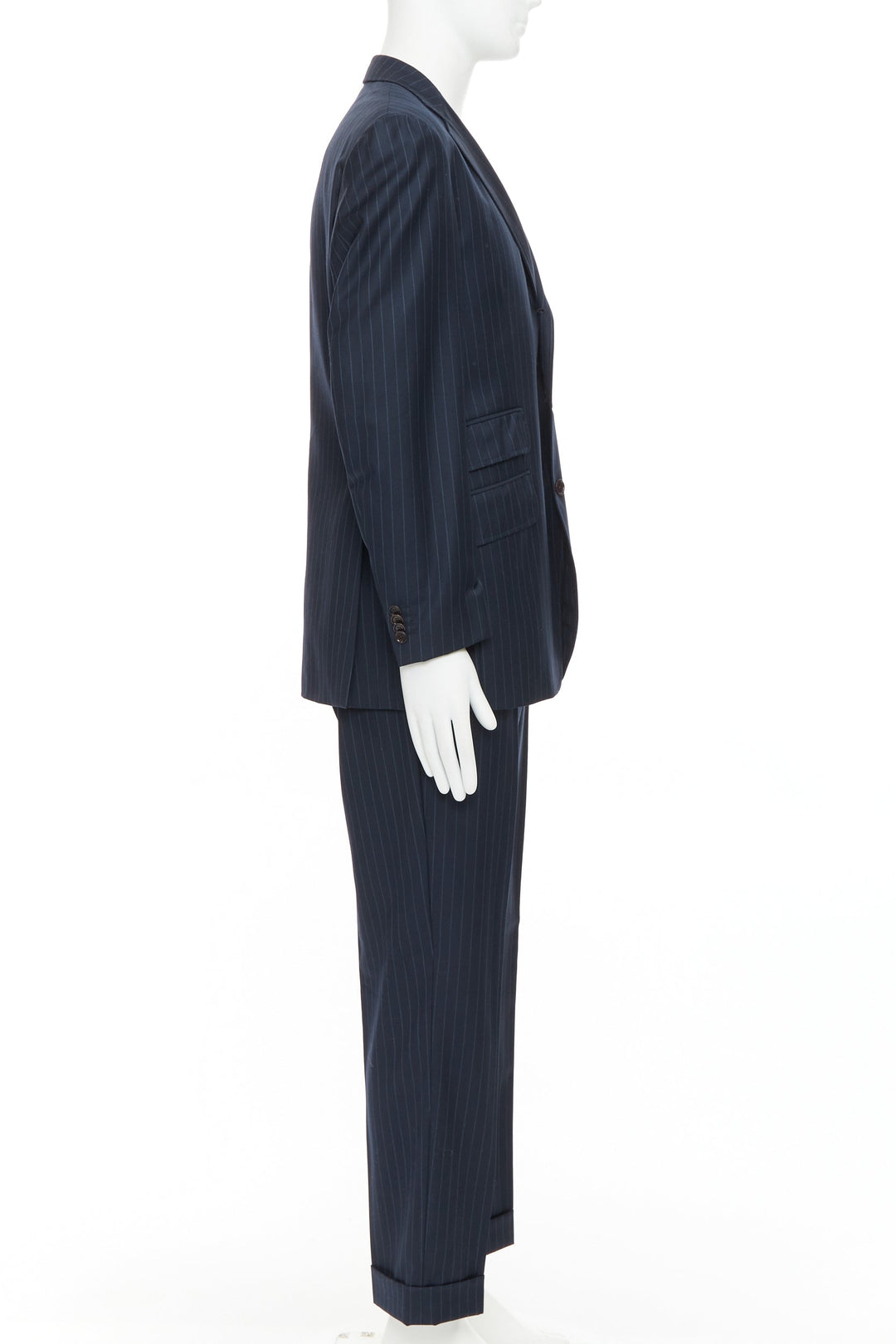 ETRO navy pinstripe 100% wool single breasted cropped blazer jacket IT50 L